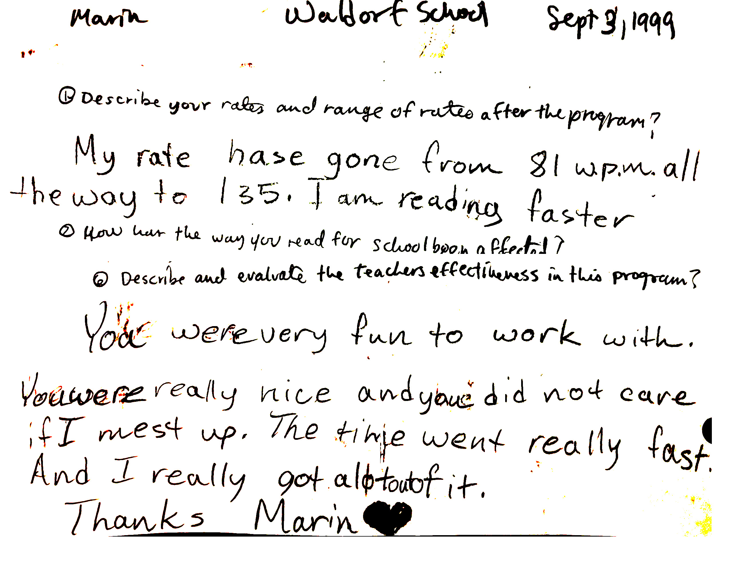Student comment from Marin Waldorf School