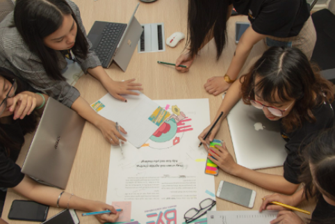 Group of women collaborating on community project