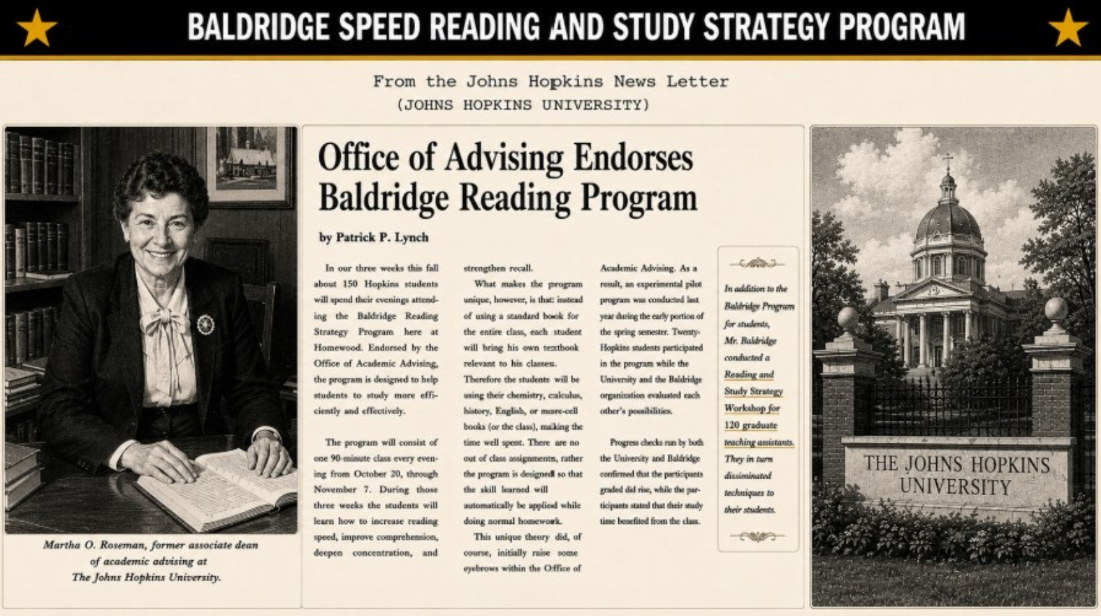 Johns Hopkins University Newsletter — Office of Advising Endorses Baldridge Reading Program